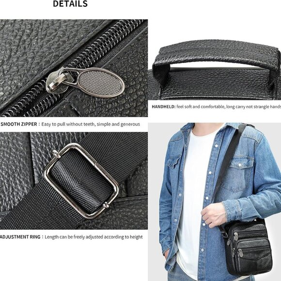 Unisex Small Leather Shoulder Bag - Elegant Design for Daily Essentials - Picture 3 of 6